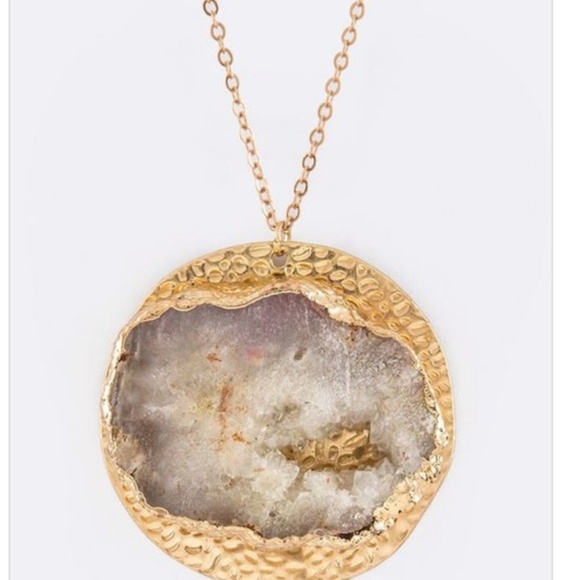 Pave Druzy Disk Pendant Necklace - Picture 3 of 3